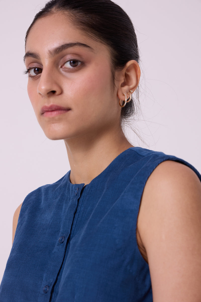 Wotton Blue Needlecord Top cotton corduroy top/shirt by The Summer House in blue for women Worldwide