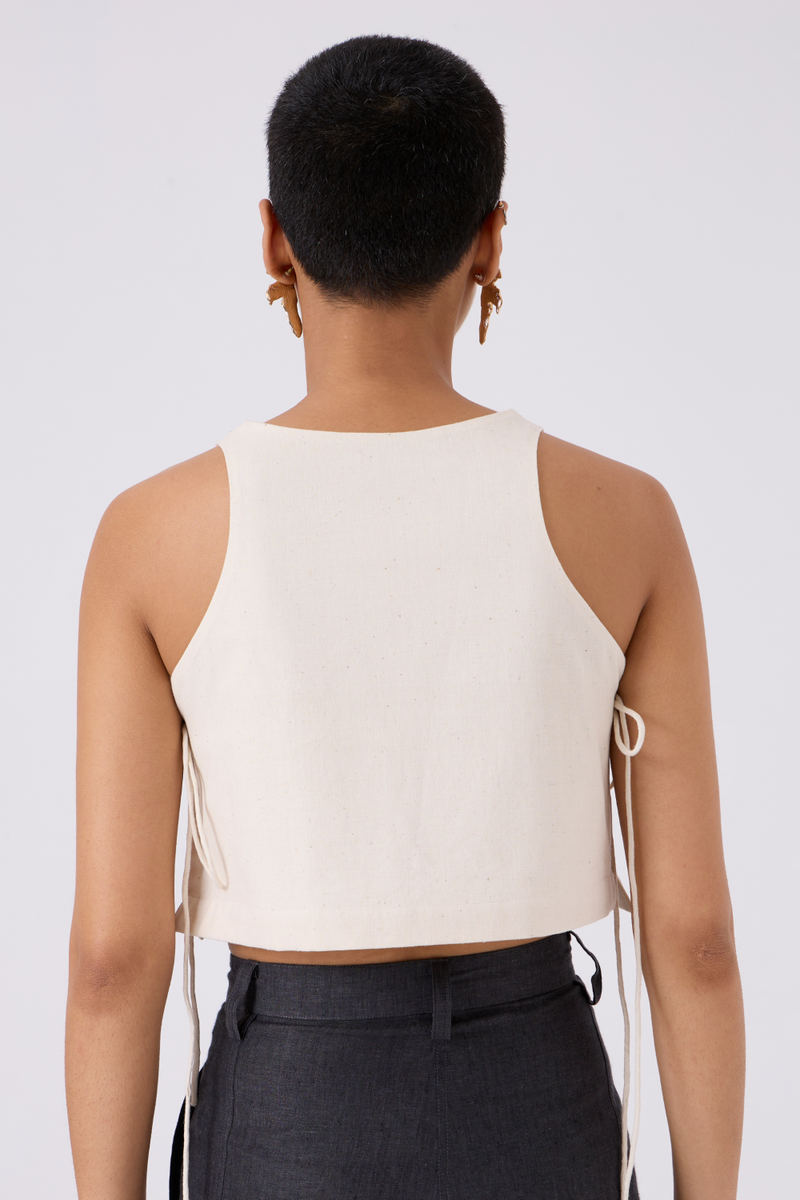 Tia Cropped Handspun Khadi Tie Top cotton by The Summer House for women Worldwide
