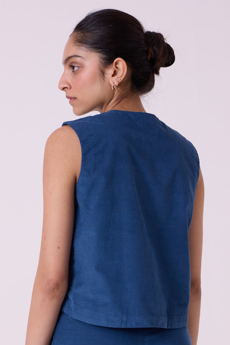 Wotton Blue Needlecord Top cotton corduroy top/shirt by The Summer House in blue for women Worldwide