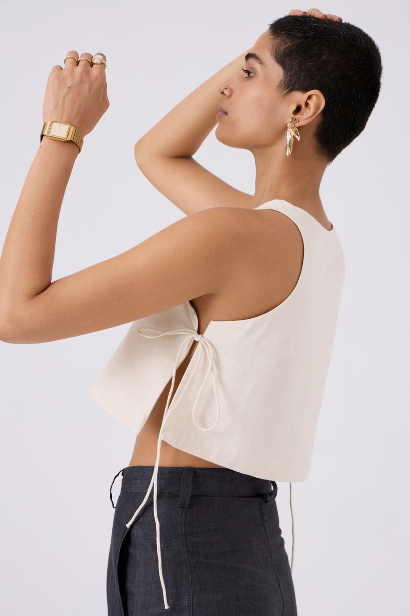 Tia Cropped Handspun Khadi Tie Top cotton by The Summer House for women Worldwide