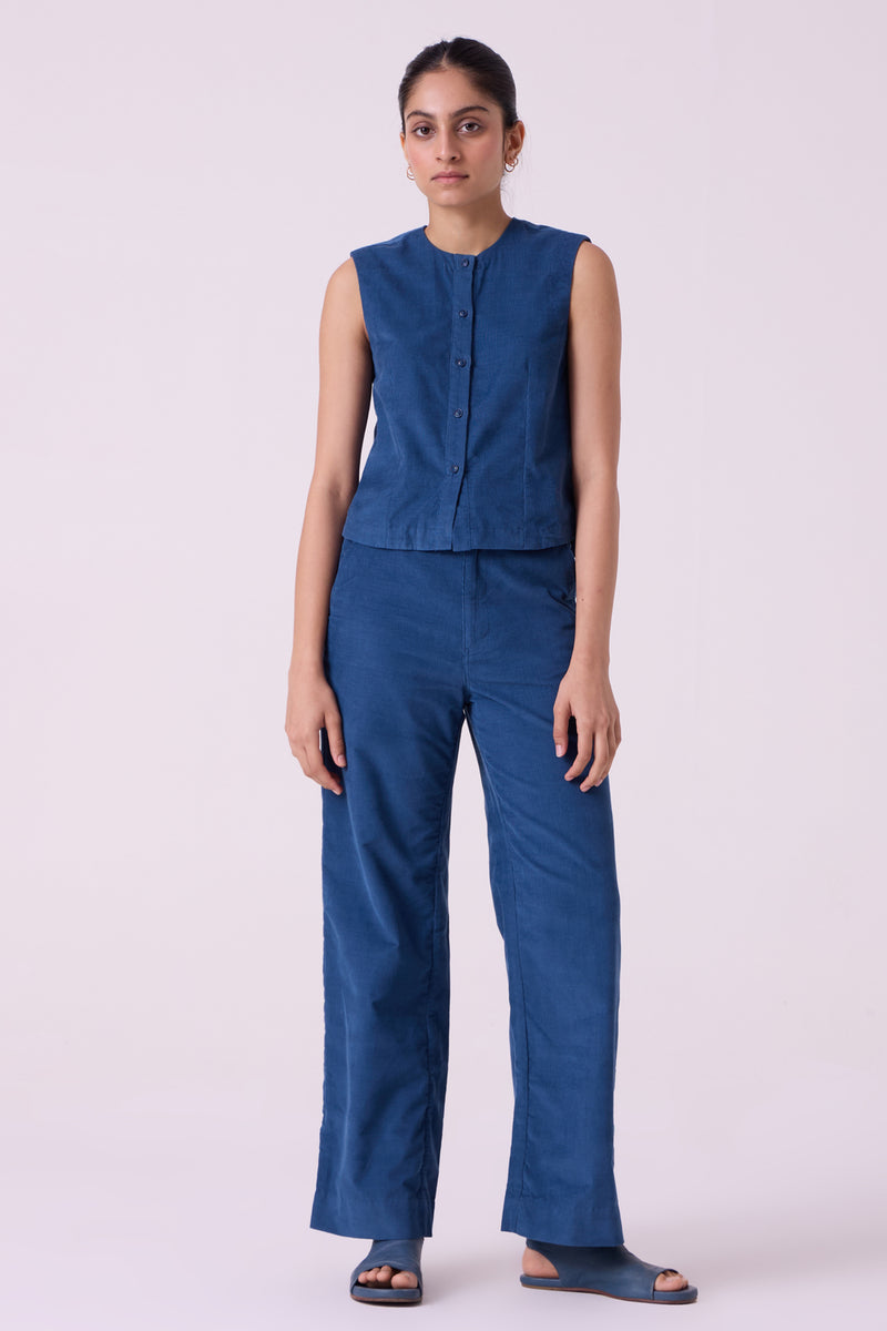 Wotton Blue Needlecord Top cotton corduroy top/shirt by The Summer House in blue for women Worldwide