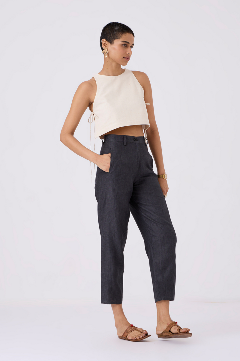 Tia Cropped Handspun Khadi Tie Top cotton by The Summer House for women Worldwide