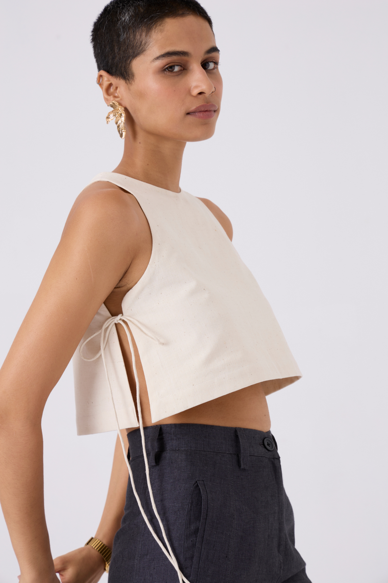 Tia Cropped Handspun Khadi Tie Top cotton by The Summer House for women Worldwide