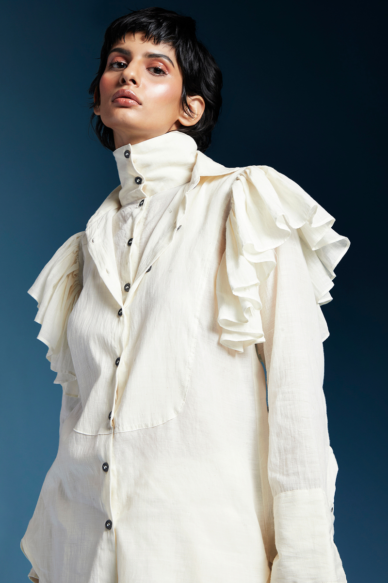 Hilary Shirt-White cotton by Chola in white color for women Worldwide