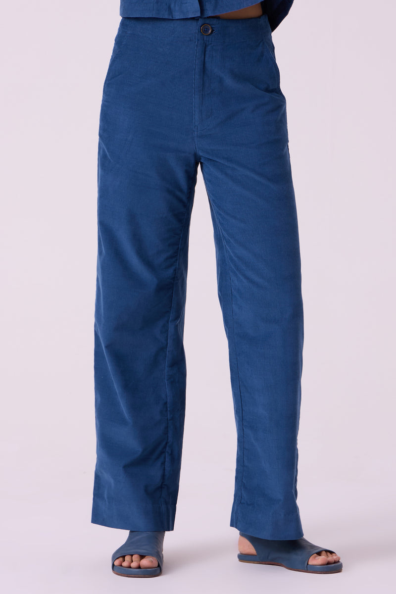 Hatchi Blue Needlecord Pants cotton corduroy pant/trouser by The Summer House in blue for women Worldwide