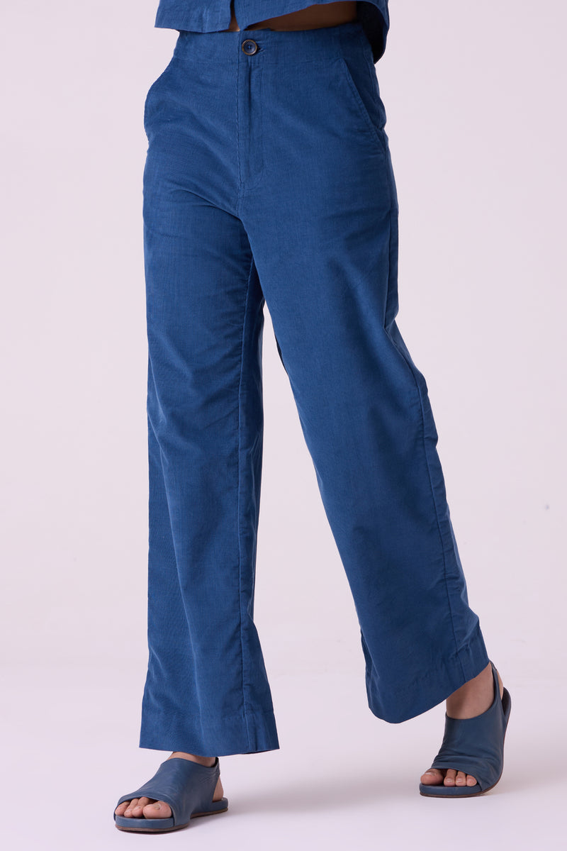 Hatchi Blue Needlecord Pants cotton corduroy pant/trouser by The Summer House in blue for women Worldwide