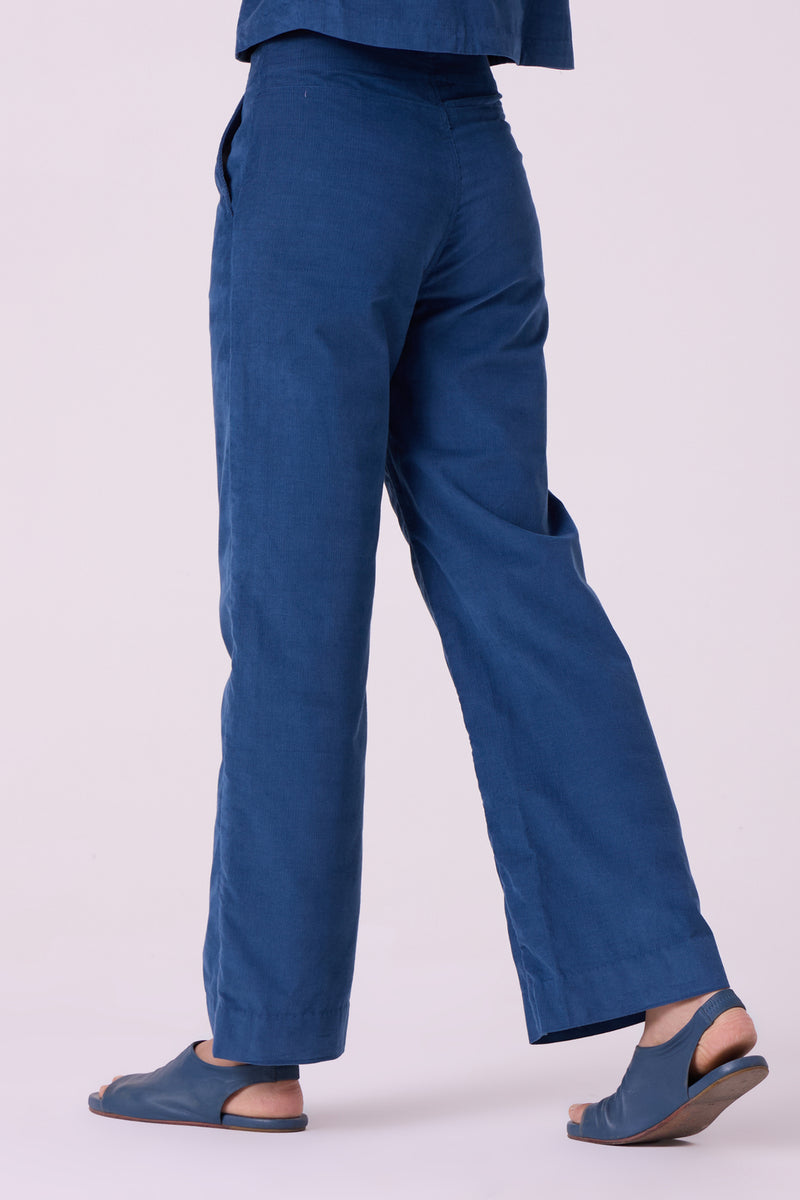 Hatchi Blue Needlecord Pants cotton corduroy pant/trouser by The Summer House in blue for women Worldwide