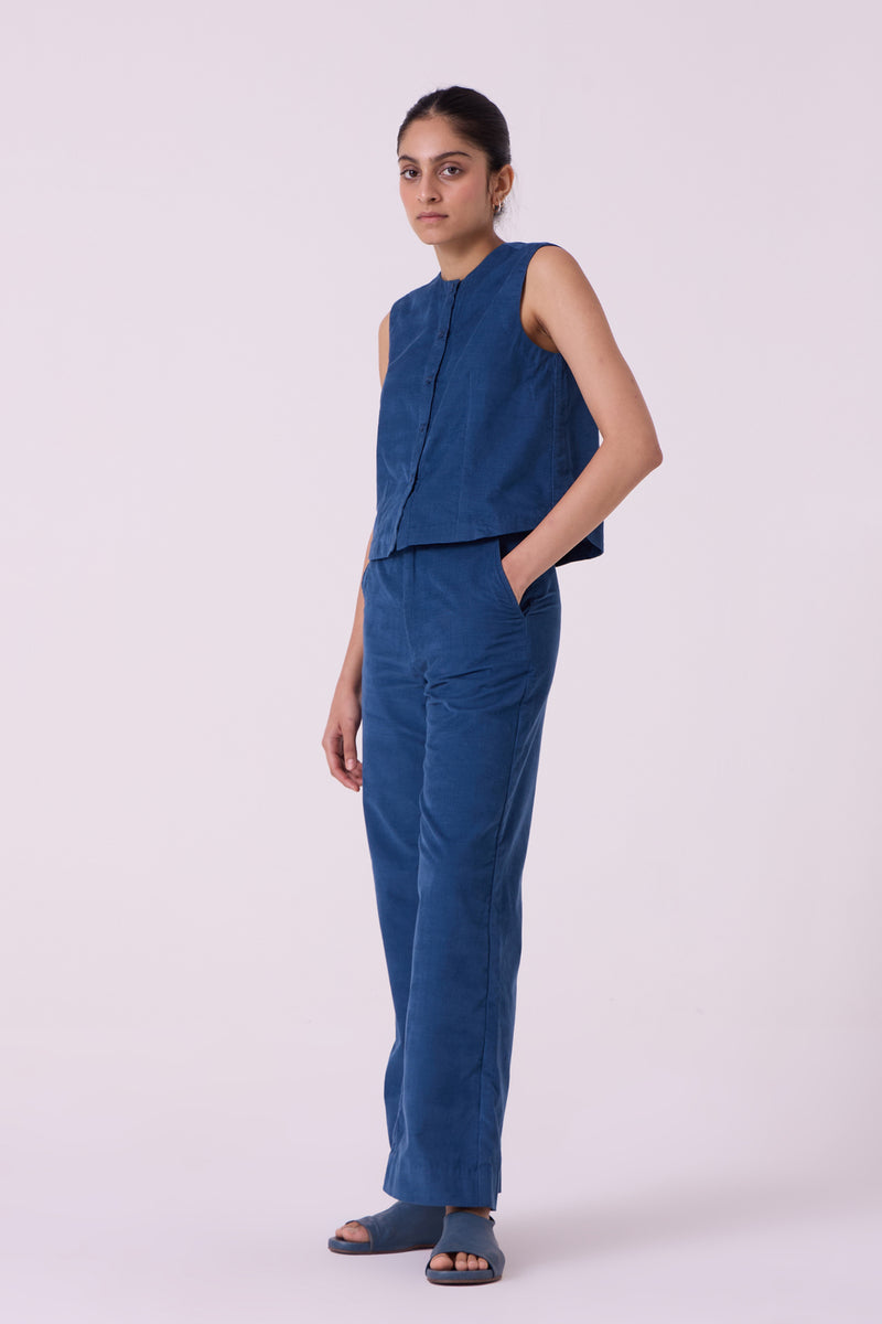 Hatchi Blue Needlecord Pants cotton corduroy pant/trouser by The Summer House in blue for women Worldwide