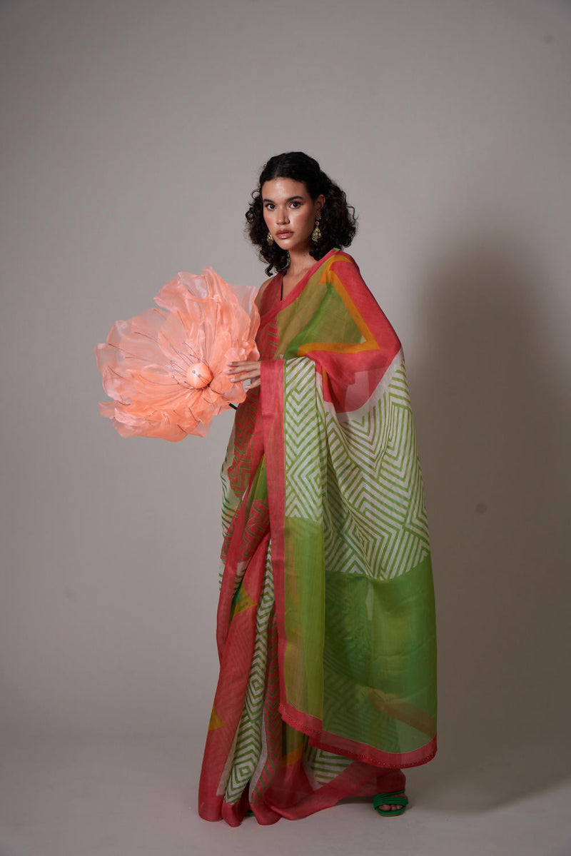 Keshi silk organza saree organza by Priti Prashant in multi color for women Worldwide