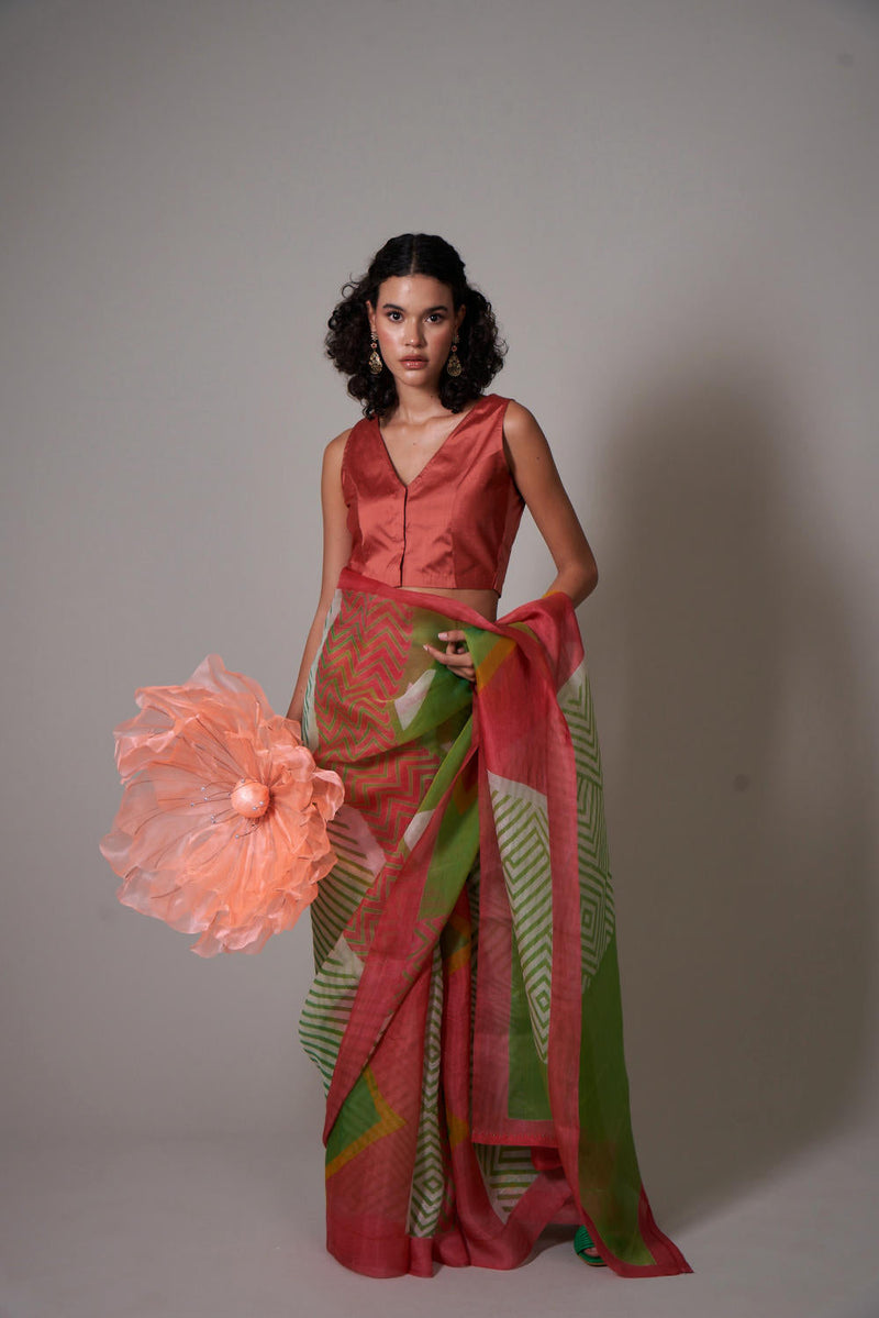 Keshi silk organza saree organza by Priti Prashant in multi color for women Worldwide