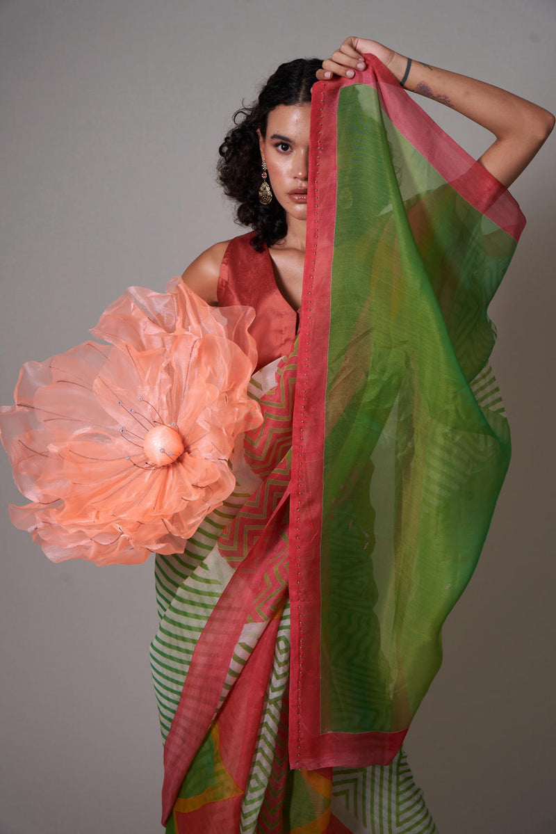 Keshi silk organza saree organza by Priti Prashant in multi color for women Worldwide
