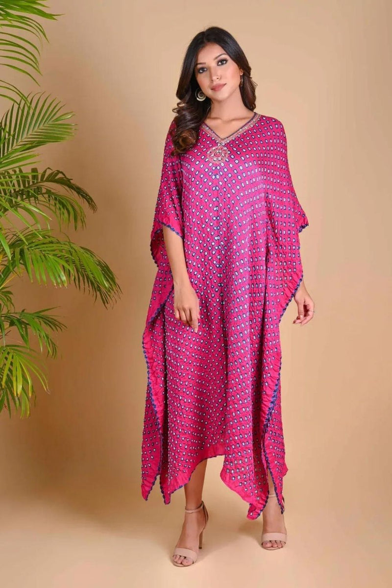 MOROCCAN KAFTAN-FUSCHIA PINK silk by Dyelogue for women Worldwide