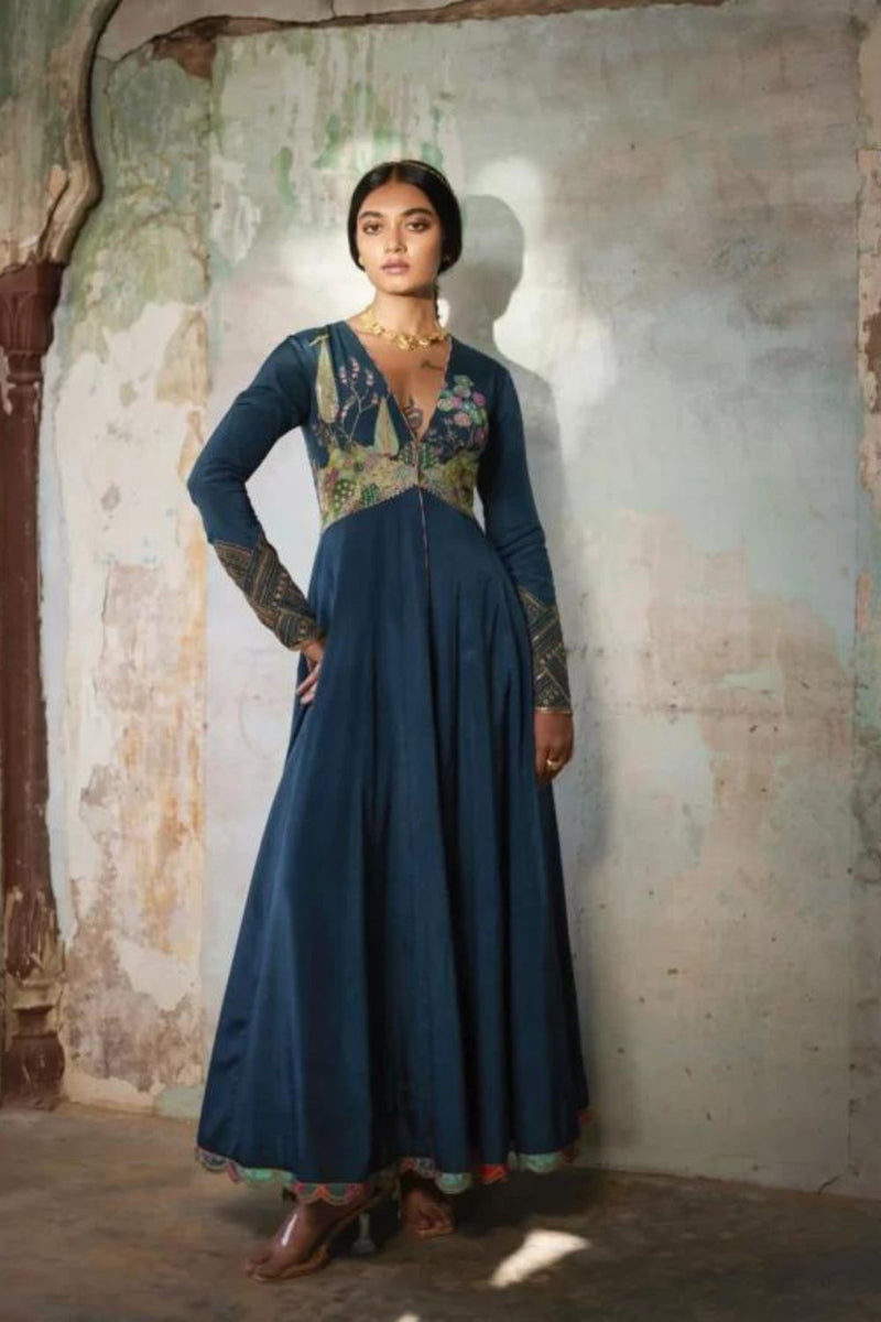 Nadira Teal Anarkali Set by Rajiramniq in teal color for women Worldwide
