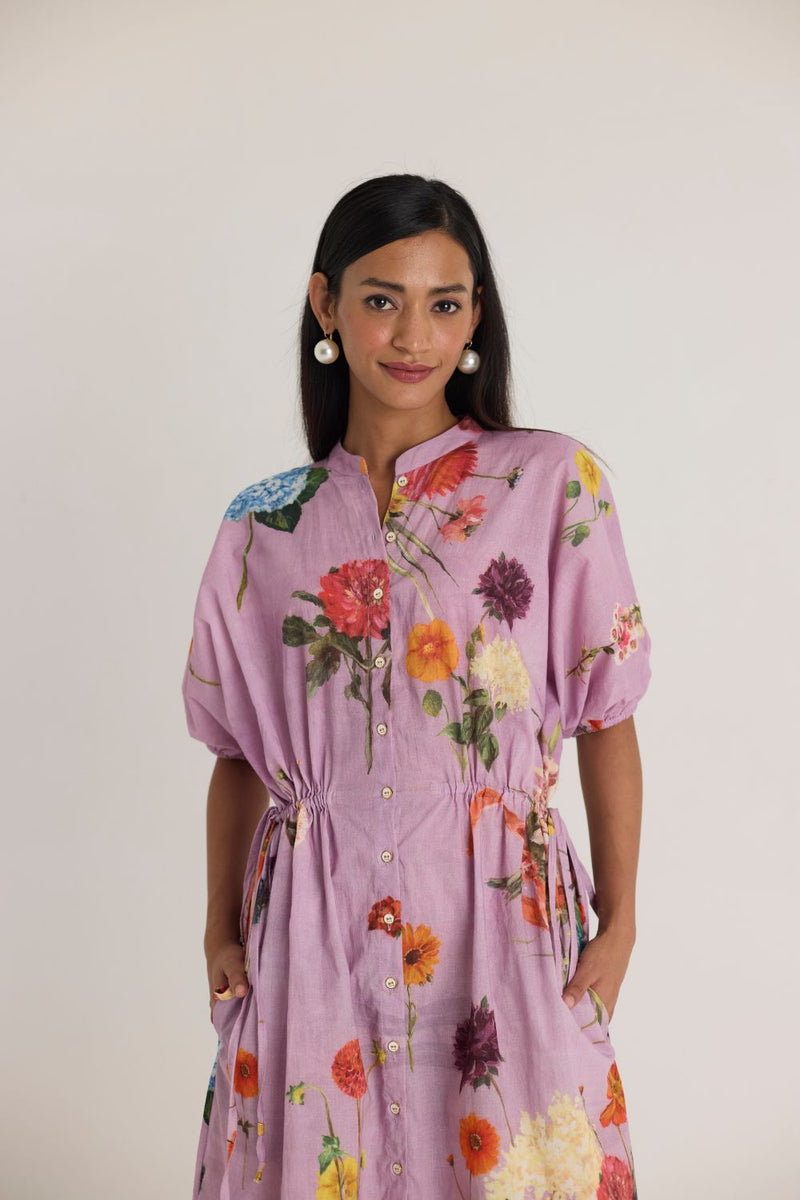 GIGGLE BERRY LILAC SIDE TIE UP DRESS cotton by Yam for women Worldwide