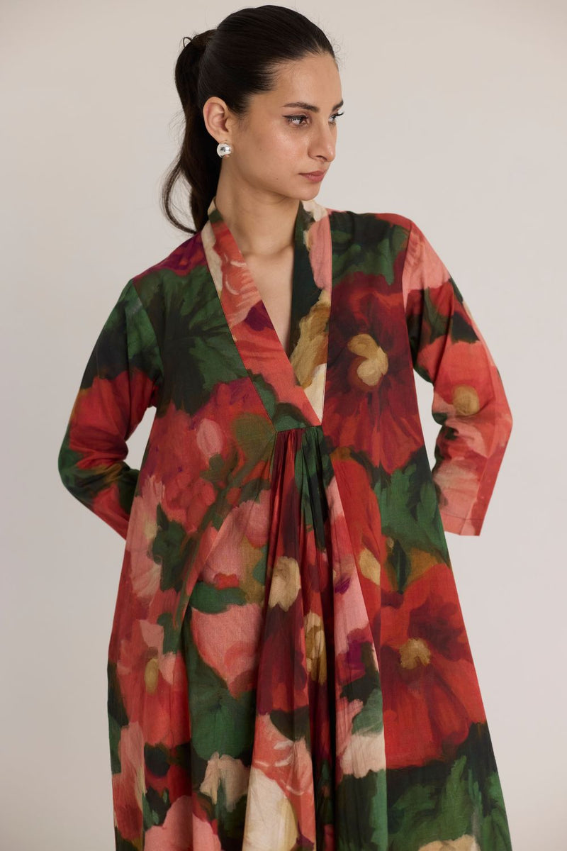 SCARLETT V NECK KURTA SET cotton by Yam in multi color for women Worldwide