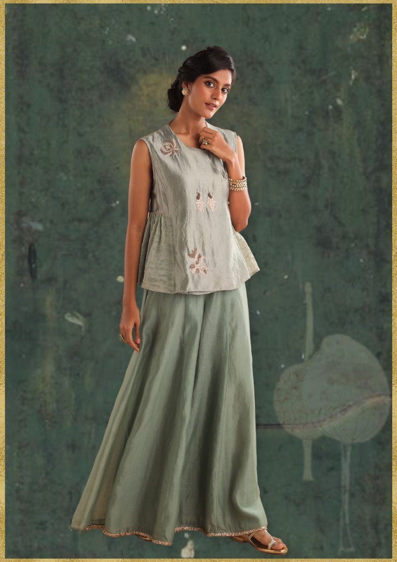 Pistachio Top & Palazzo by Myoho in green color for women Worldwide