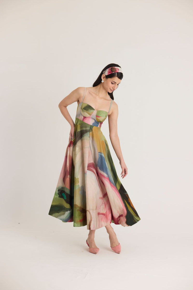 TILLY FLARED BRALETTE DRESS satin by Yam in multi color for women Worldwide
