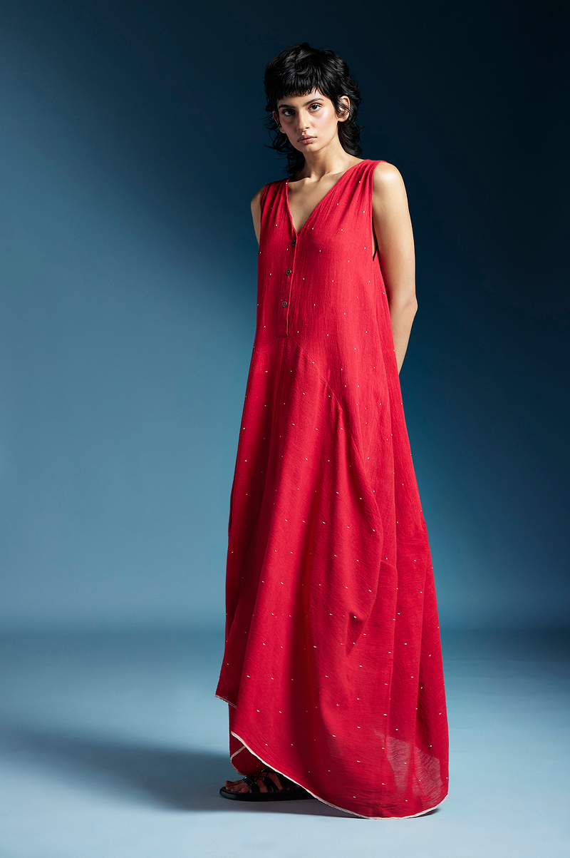 Auburn Dress-Red cotton by Chola in red color for women Worldwide