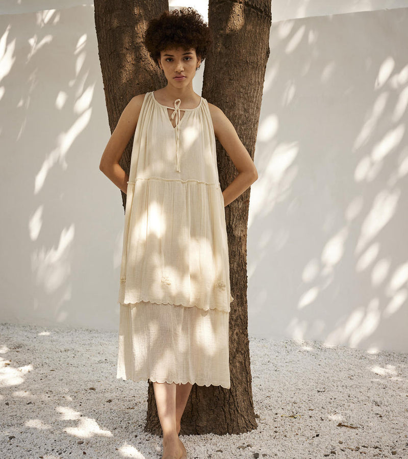 Cloudy dreams midi dress Dress by Khara Kapas in ecru for women Worldwide
