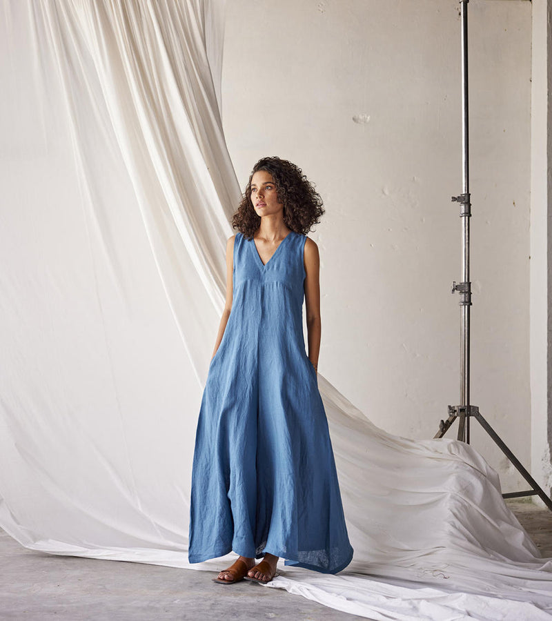 Tambola Nights Jumpsuit Jumpsuits by Khara Kapas in blue for women Worldwide