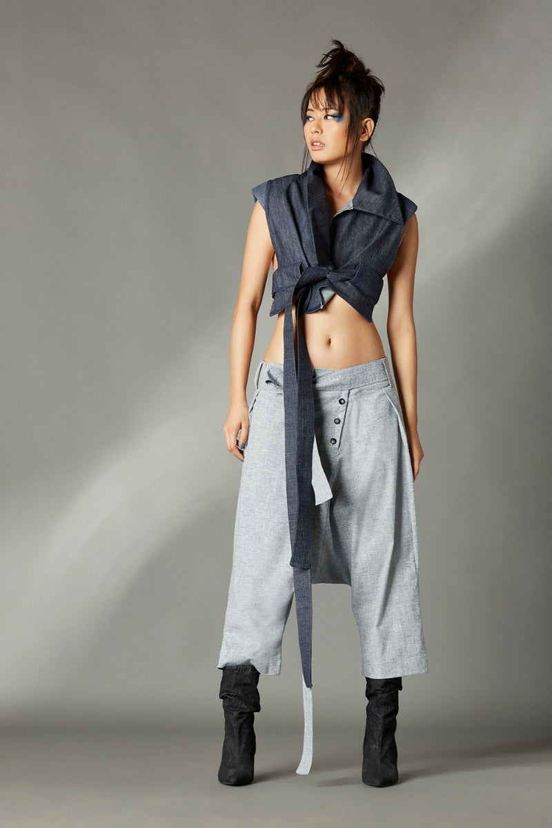 Nova Trousers in Burlap cotton by Chola in blue color for women Worldwide