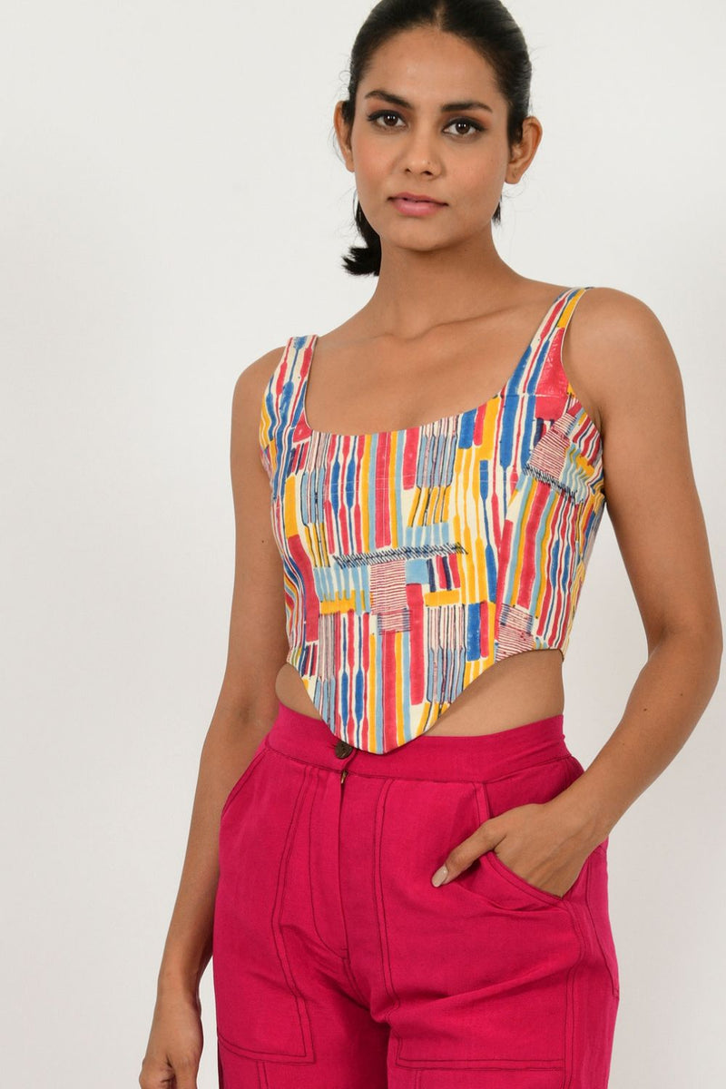 SCRIBBLE LINEN CORSET cotton by Rias in multi color for women Worldwide
