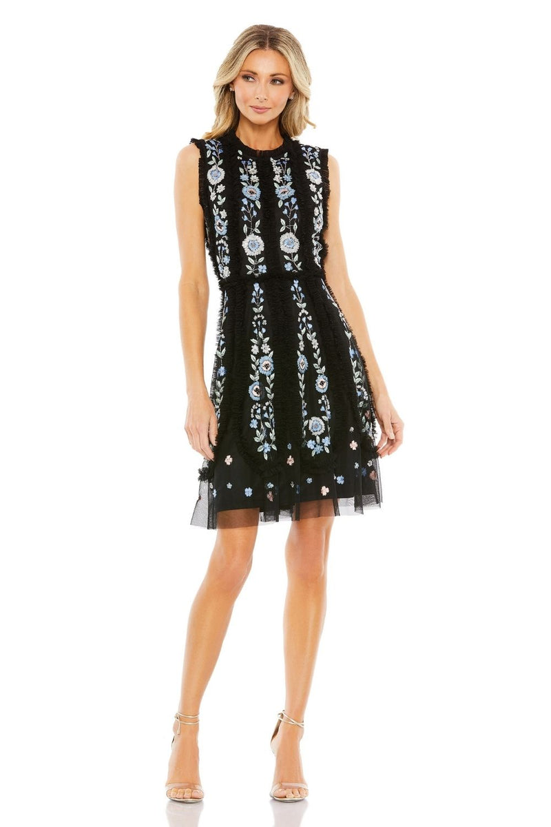 MD-9135 Embroidered Short Dress-Black by Mac Duggal in black color for women Worldwide
