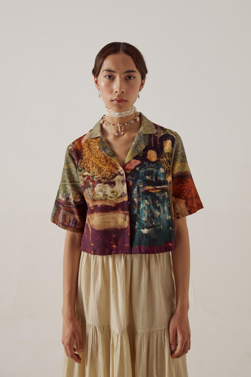Crop Shirt -High Tea cotton by CORD in multi for women Worldwide