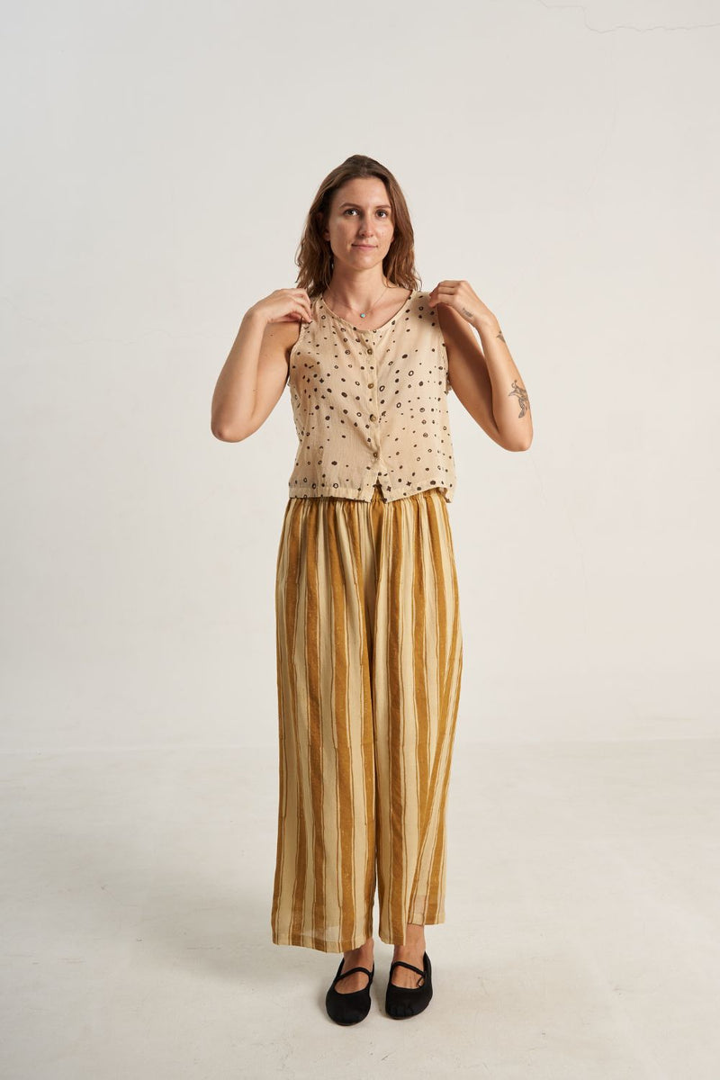 Mustard Zebra Stroll Pants cotton by World of Crow in mustard color for Worldwide
