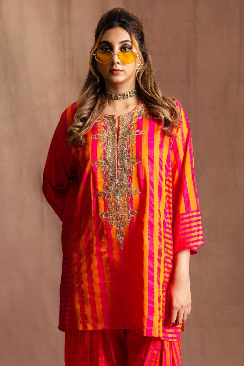 Silk Striped Farshi-Orange & Pink Stripes silk by Sabo by Sabina for women Worldwide