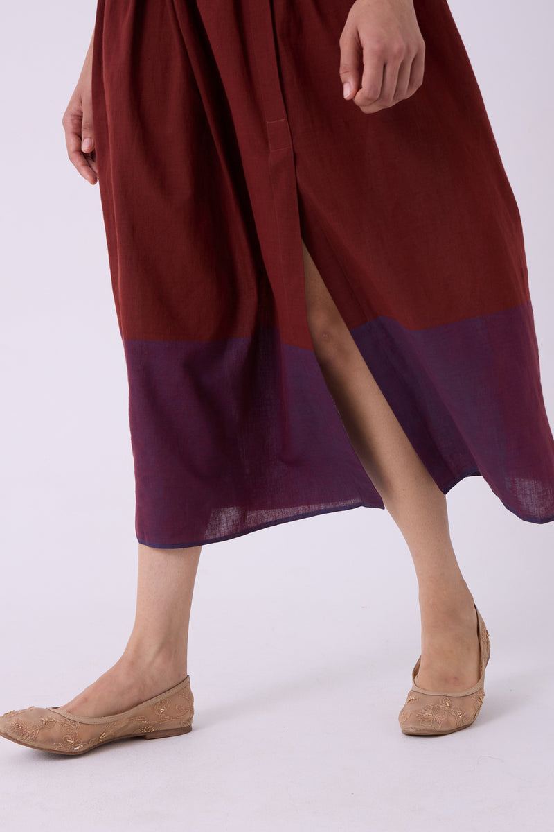 Fuwari Brown Colourblocked Handwoven Midi Skirt handwoven cotton skirt by The Summer House in brown for women Worldwide