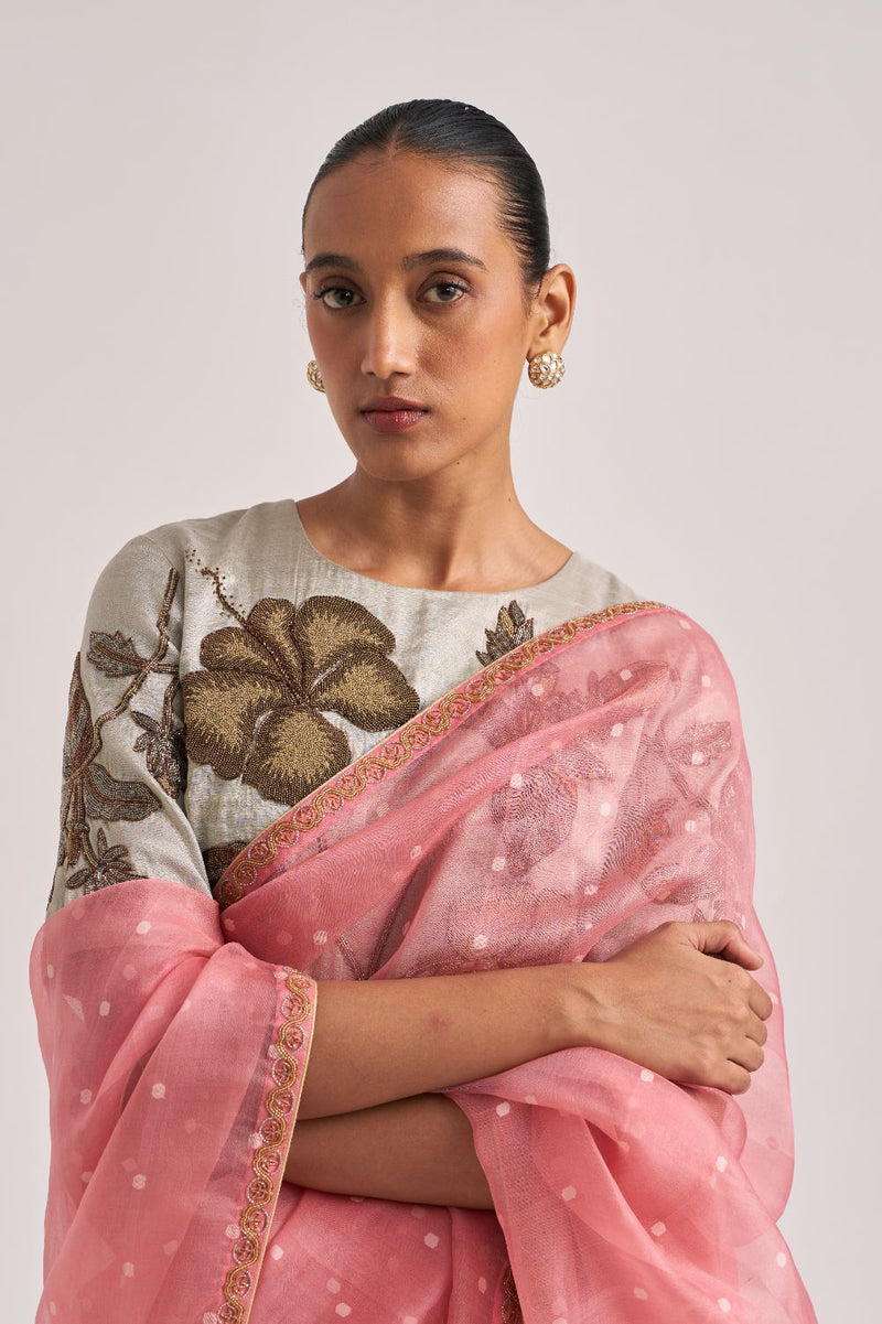 Gitali Sari Pink organza by Suparna Som in pink color for women Worldwide
