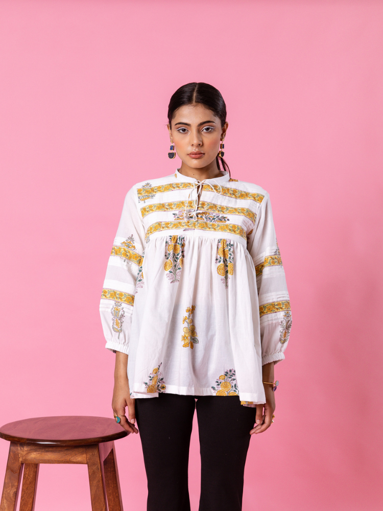 Yellow Florencia Top Top & Tunics by Marche in white color for women Worldwide