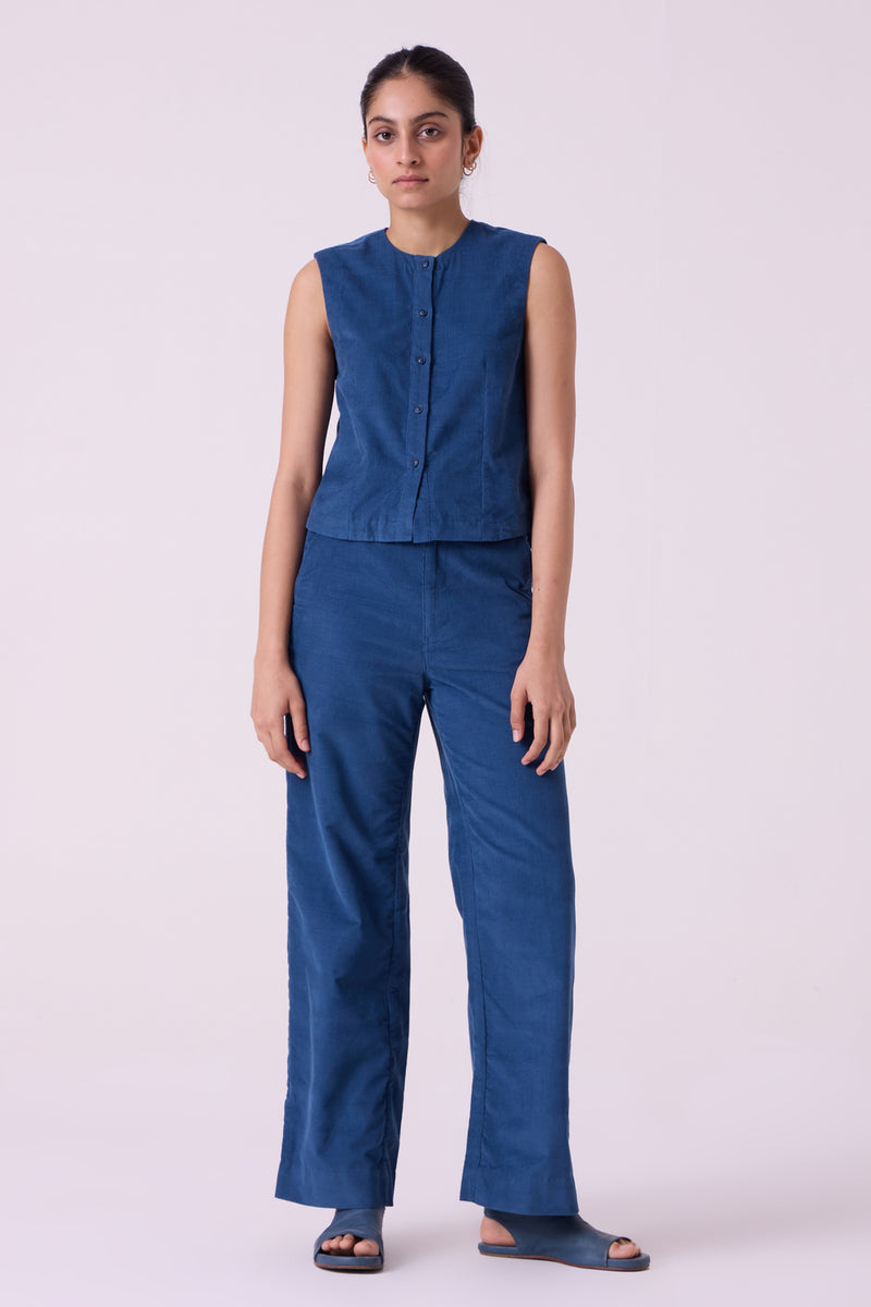 Hatchi Blue Needlecord Pants cotton corduroy pant/trouser by The Summer House in blue for women Worldwide