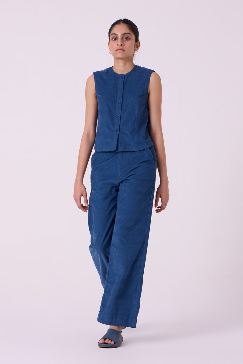 Hatchi Blue Needlecord Pants cotton corduroy pant/trouser by The Summer House in blue for women Worldwide