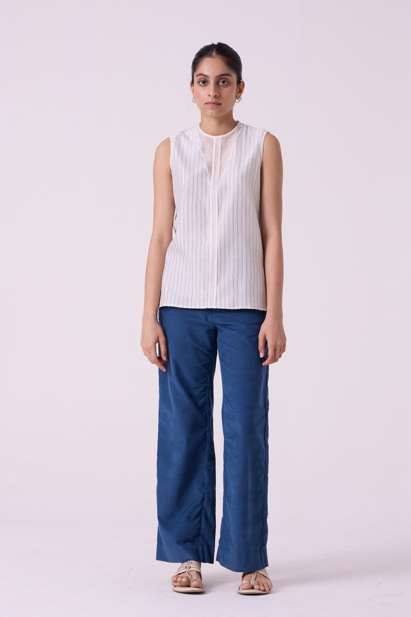 Hatchi Blue Needlecord Pants cotton corduroy pant/trouser by The Summer House in blue for women Worldwide