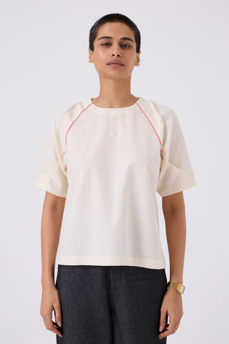 Loto Ivory Khadi Top With Statement Sleeve cotton by The Summer House for women Worldwide