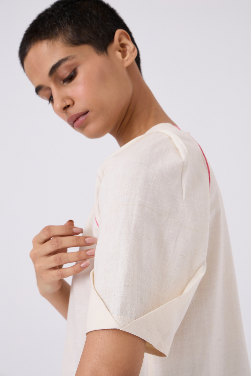 Loto Ivory Khadi Top With Statement Sleeve cotton by The Summer House for women Worldwide