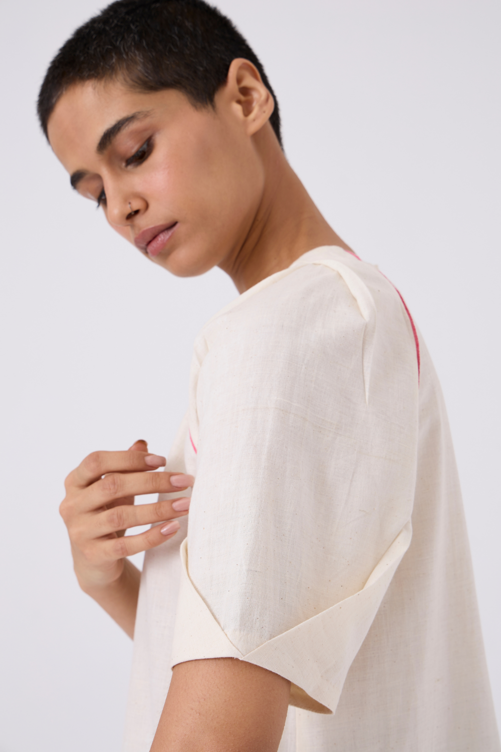 Loto Ivory Khadi Top With Statement Sleeve