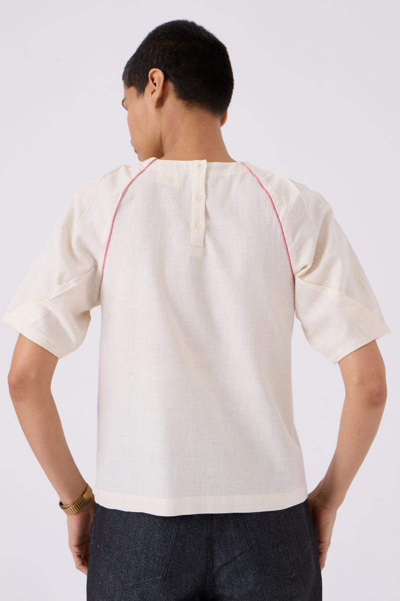Loto Ivory Khadi Top With Statement Sleeve cotton by The Summer House for women Worldwide