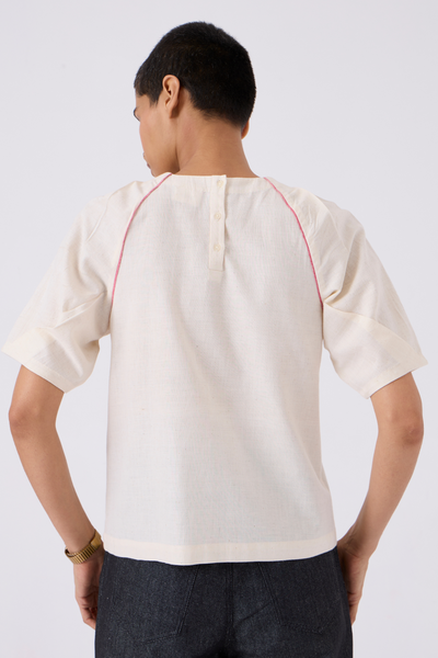 Loto Ivory Khadi Top With Statement Sleeve