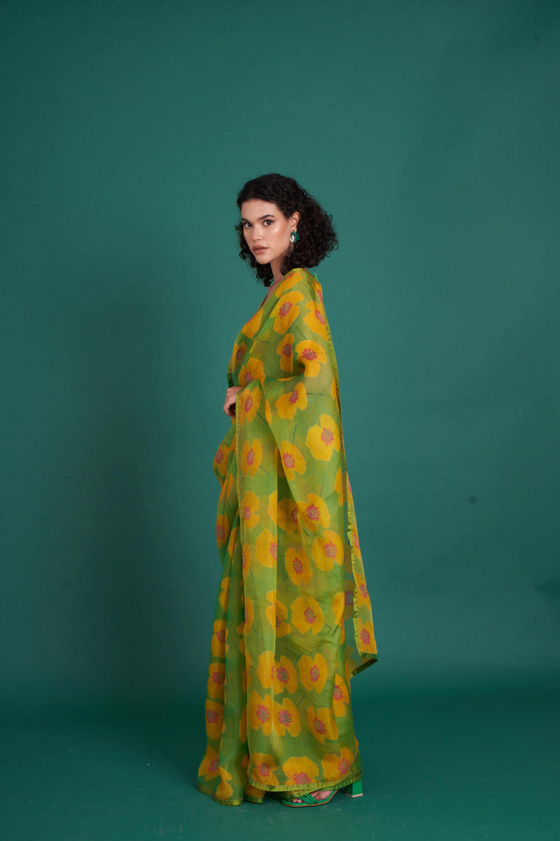 Ume silk organza saree organza by Priti Prashant in green color for women Worldwide