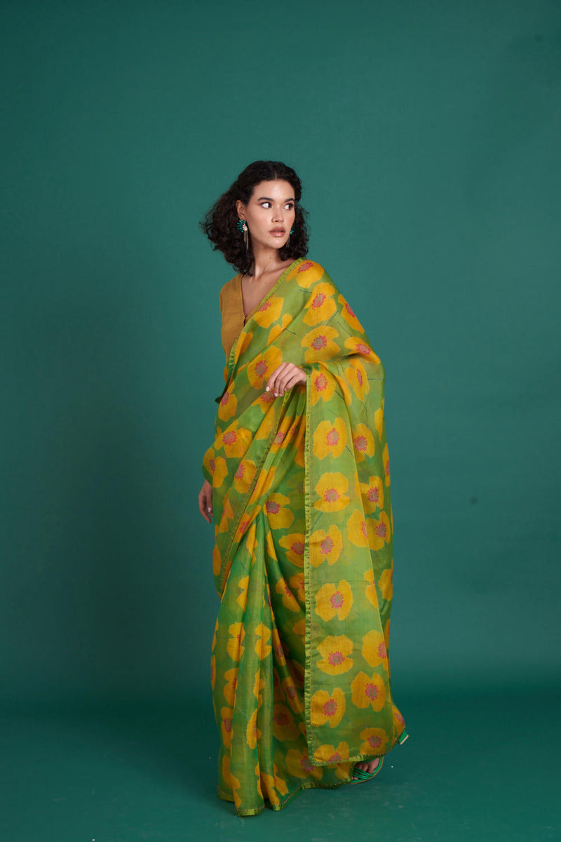 Ume silk organza saree organza by Priti Prashant in green color for women Worldwide