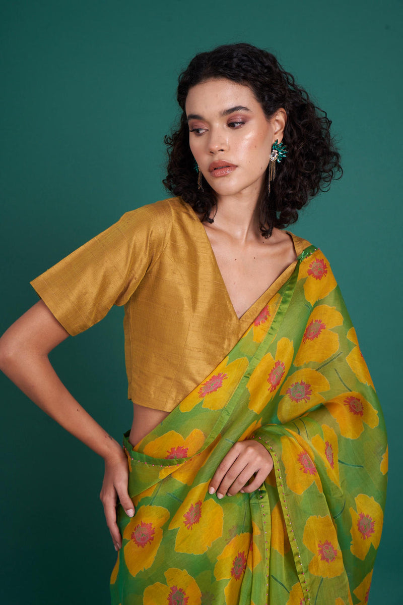 Ume silk organza saree organza by Priti Prashant in green color for women Worldwide