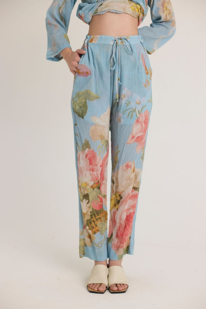 TAFFY PINTUCKS KURTA SET cotton by Yam in blue color for women Worldwide