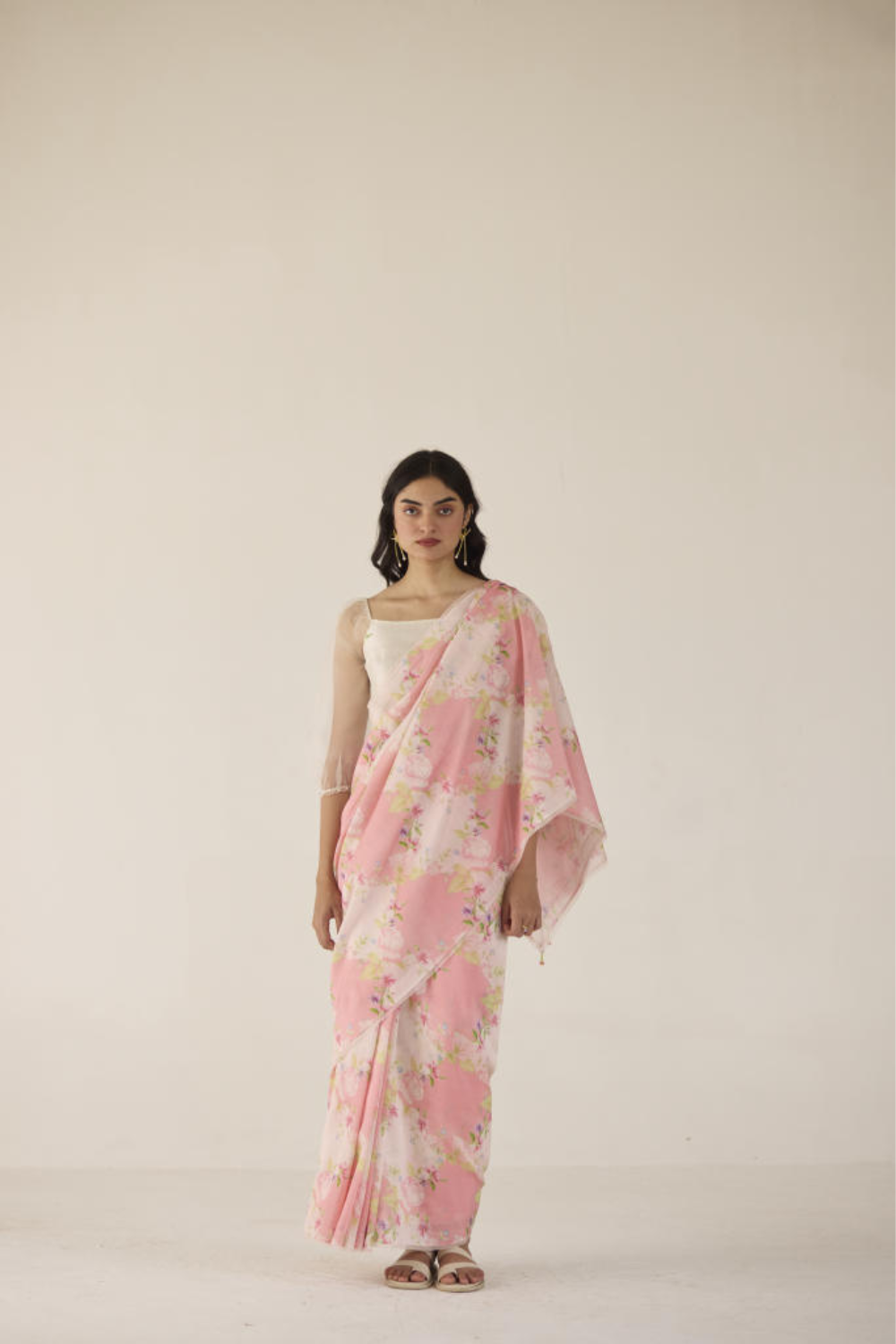 Rose Garden Silk and Cotton Chanderi Sari-Pink