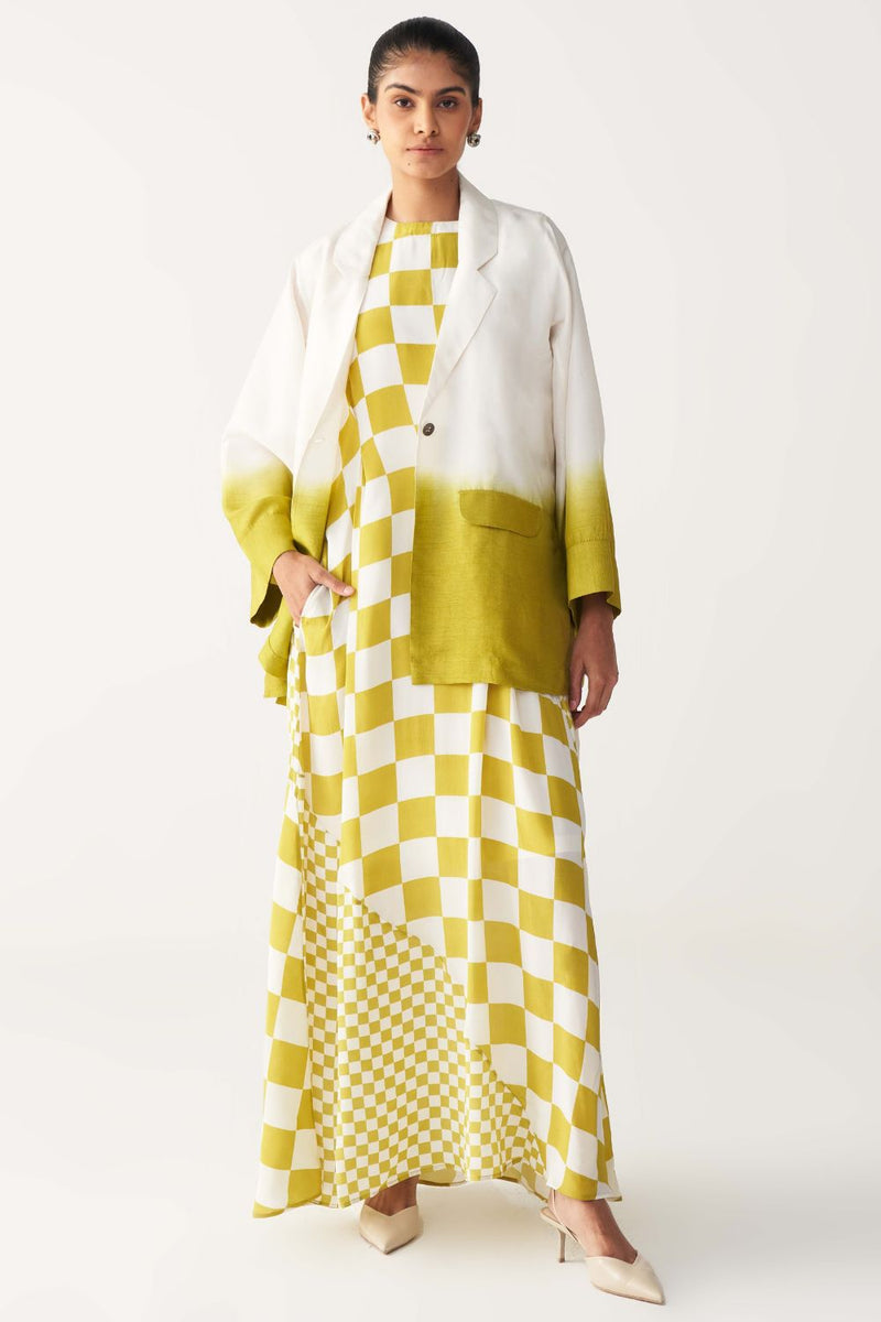 DIP DYE JACKET CO-ORD (Dress included)-IVORY & LIME silk by THREE for women Worldwide