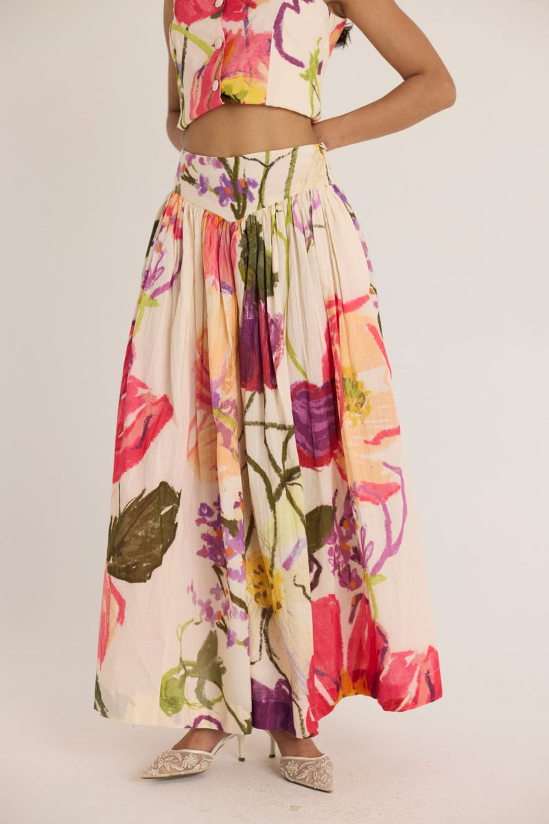 DOLLY WHITE WAISTCOAT & SKIRT SET cotton by Yam in multi color for women Worldwide