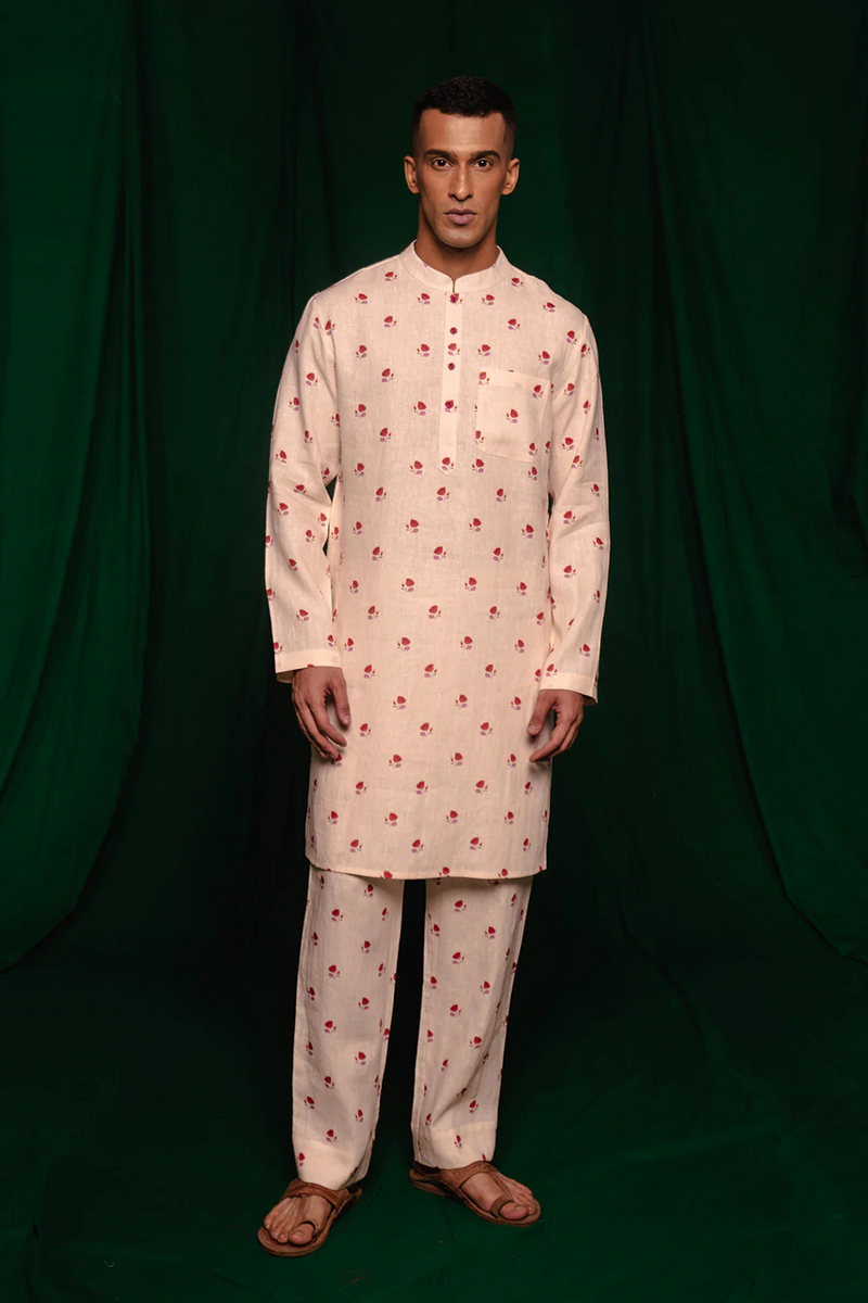 Wildflower Linen Kurta Set by Saphed Men for men Worldwide