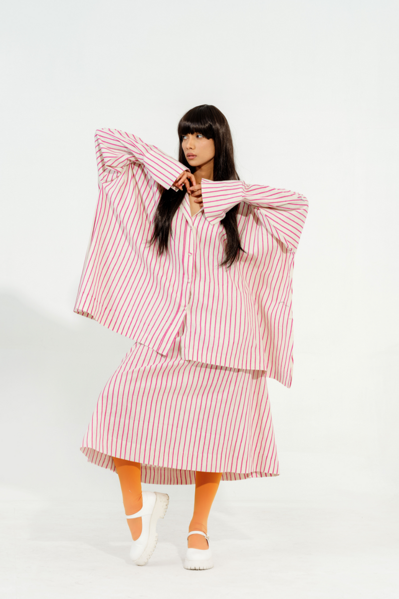 Lavender Skirt cotton muslin skirts by Stoique in natural, pink for women Worldwide